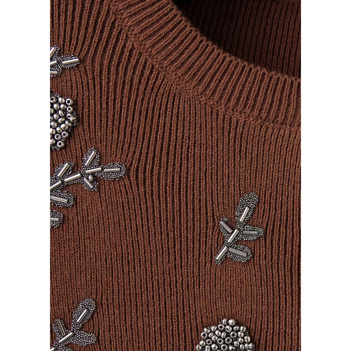 Cardigan en maille avec broderies et strass marron, MANGO