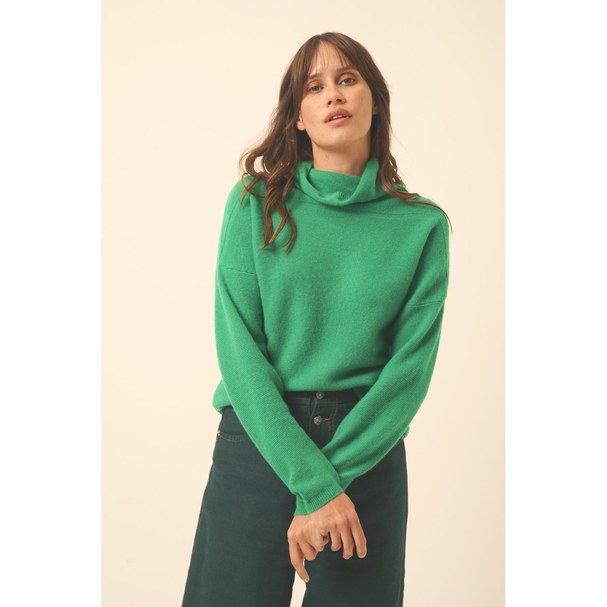 Pull Col Roulé Menthe Blantyre vert, JUST CASHMERE