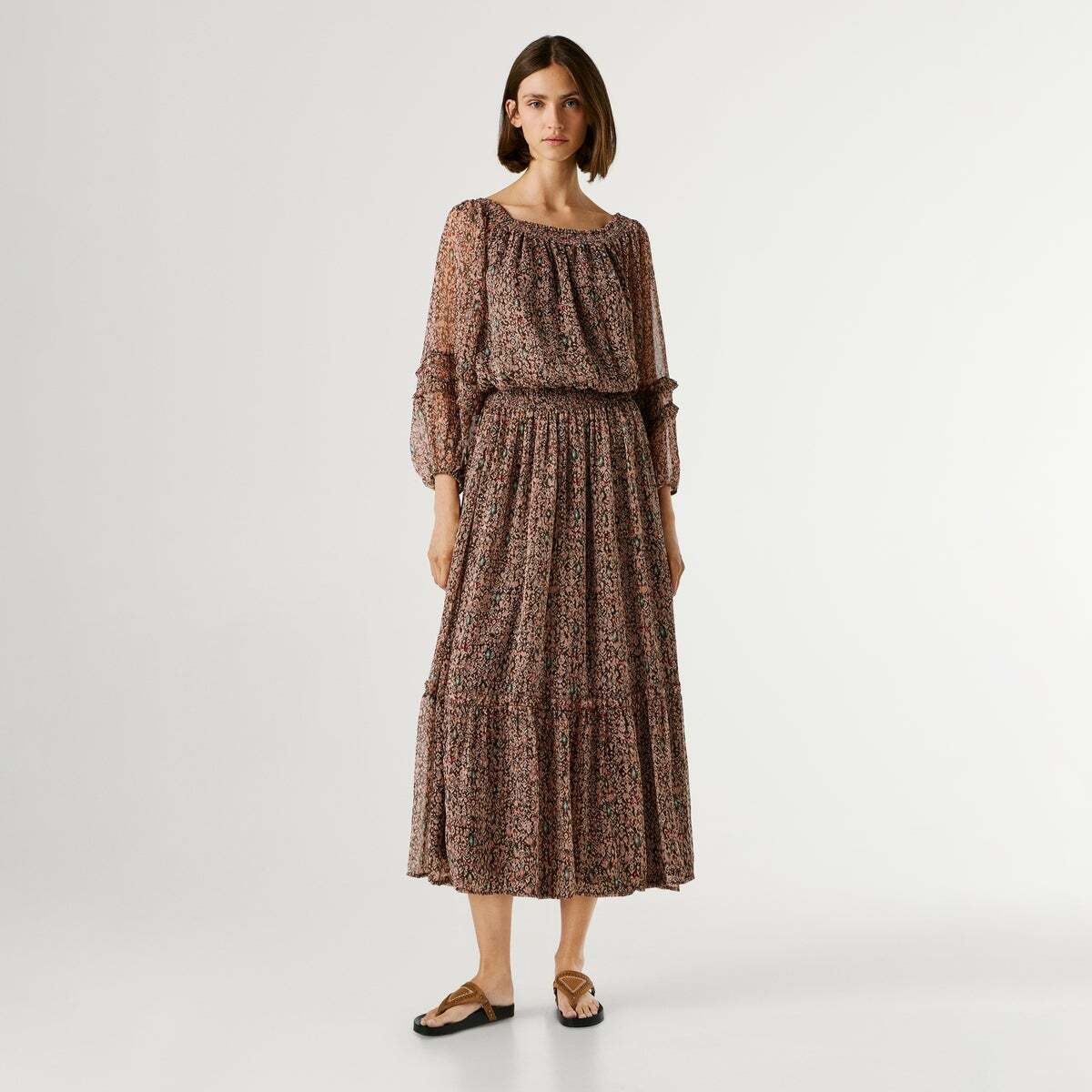 Robe Longue À Imprimé Fantasie brun terre, PEPE JEANS