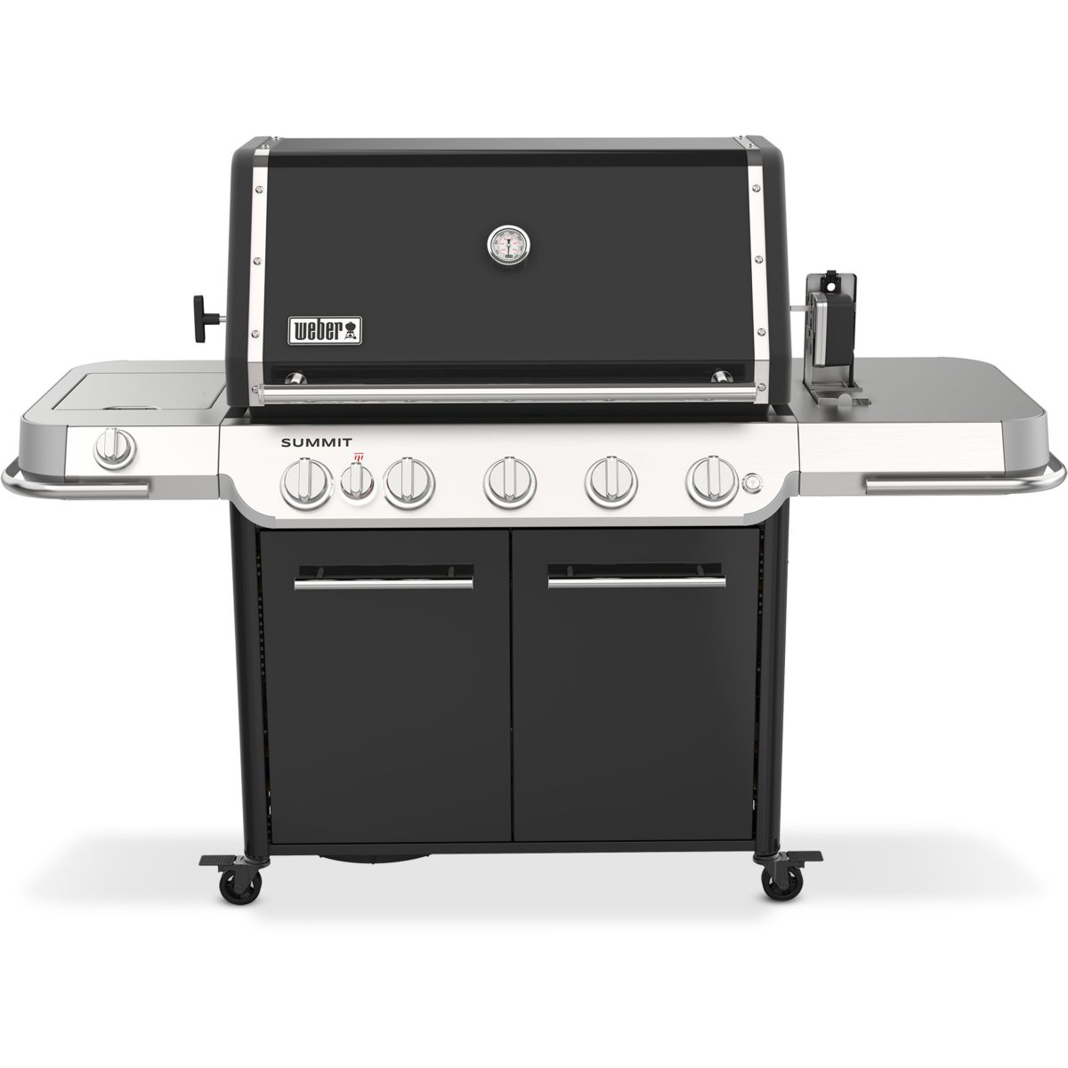 Barbecue gaz Summit FS38 E black 5 brûleurs sur chariot, 91x49 cm réchaud latéral couleur unique, WEBER