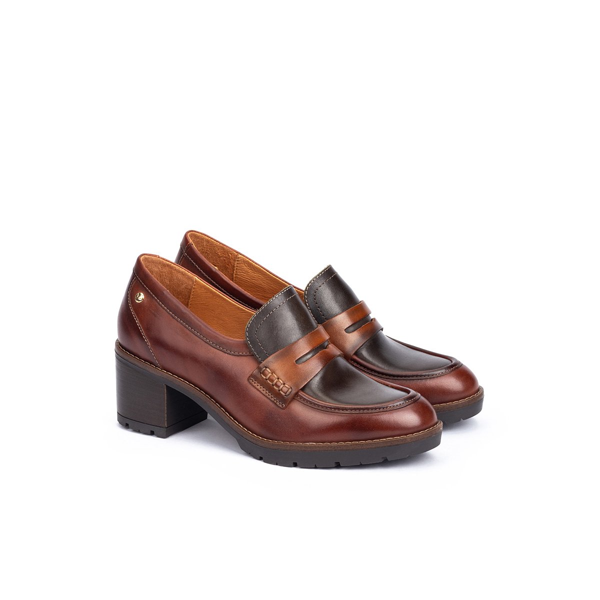 Mocassins à talons en cuir Llanes cognac, PIKOLINOS