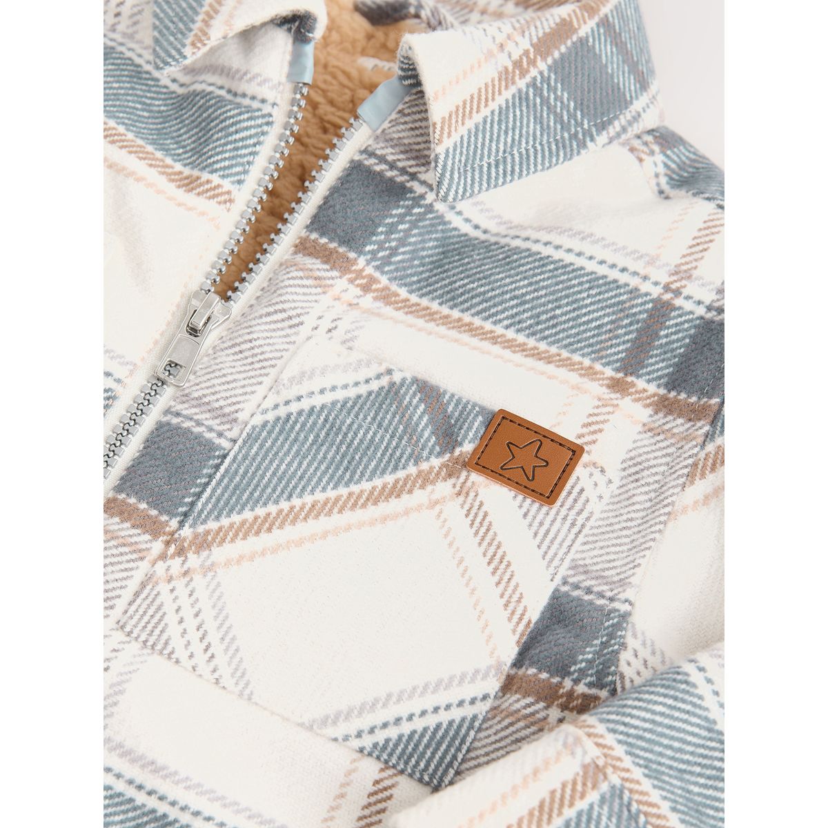 Veste-chemise avec doublure en peau lainée fermeture éclair à carreaux bleus/écrus, NEXT