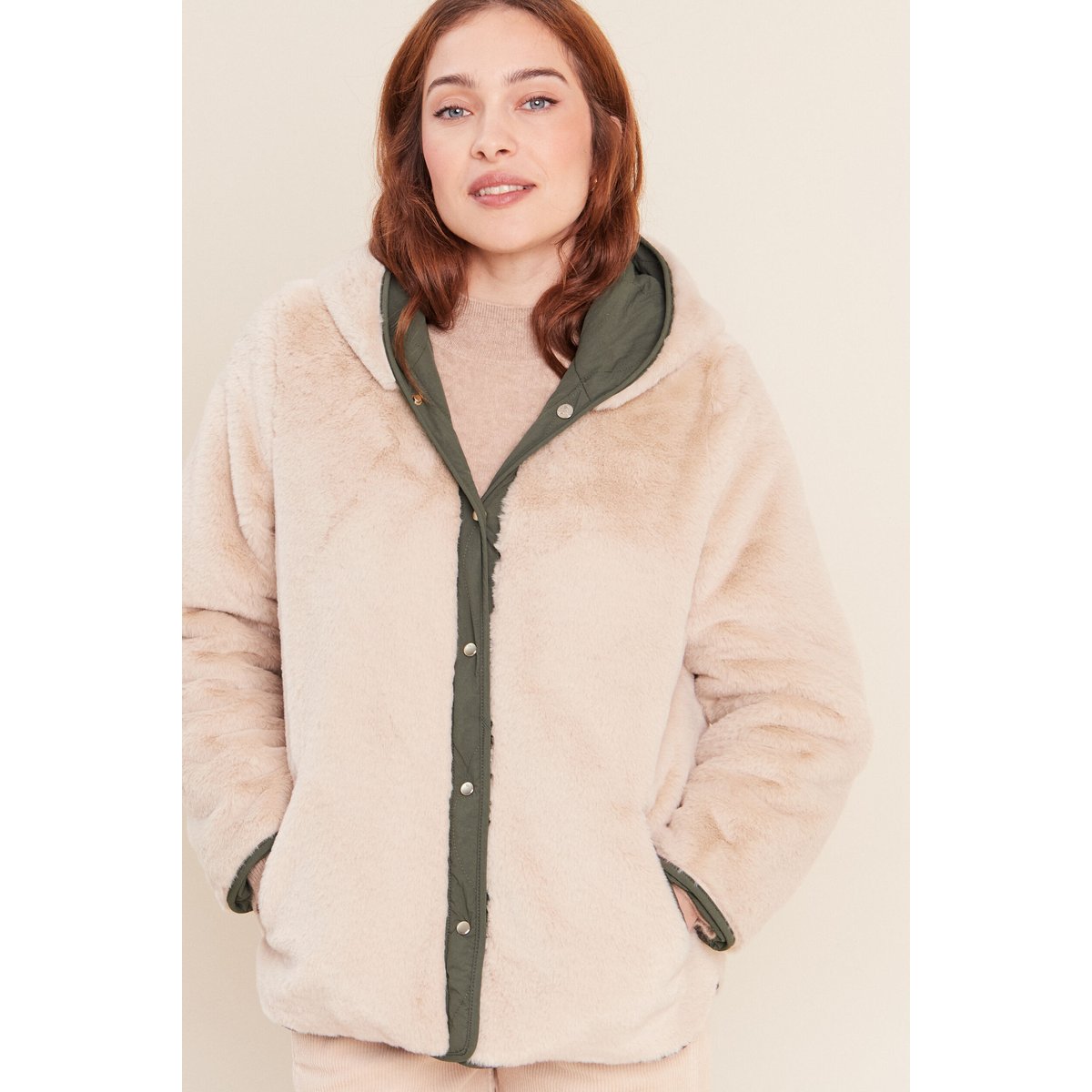 Parka cintrée 4 en 1 avec capuche vert kaki, BREAL