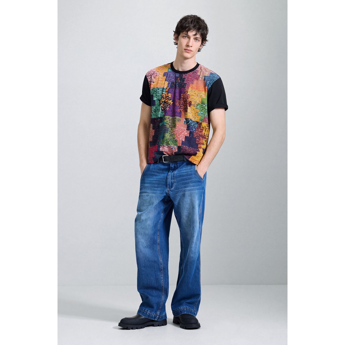 T-shirt à manches courtes imprimé noir, DESIGUAL
