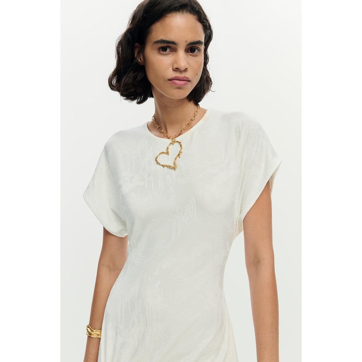 Robe floquée à manches courtes blanc, DESIGUAL