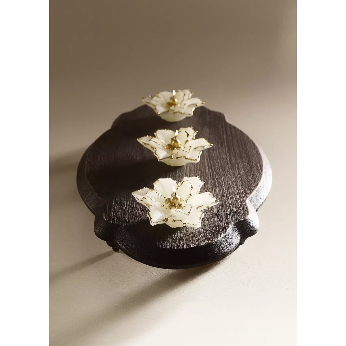 Lot de 3 bougies en forme de fleur or, MANGO HOME