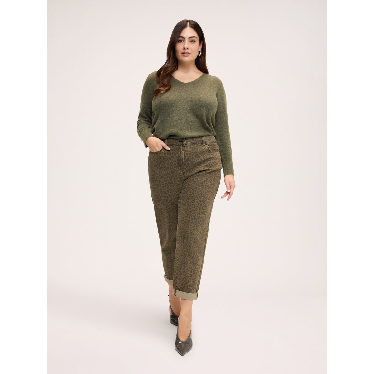 Jean Barrel imprimé animalier verde militare, FIORELLA RUBINO