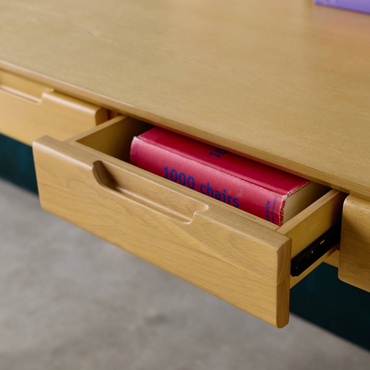 Bureau bois d'hévéa placage frêne 2 tiroirs ALIENOR naturel, SWEEEK