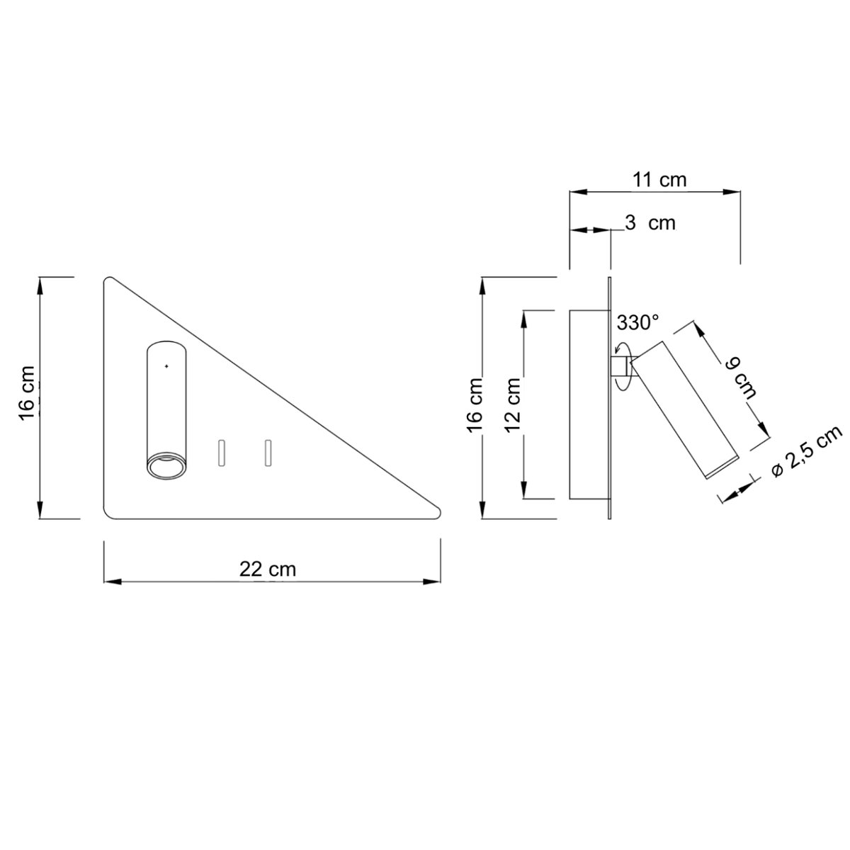 Applique triangle liseuse gauche LED - ELARIS noir, KOSILUM