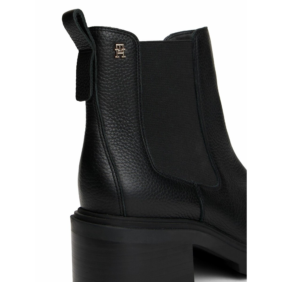 Boots chelsea à talon, cuir noir, TOMMY HILFIGER