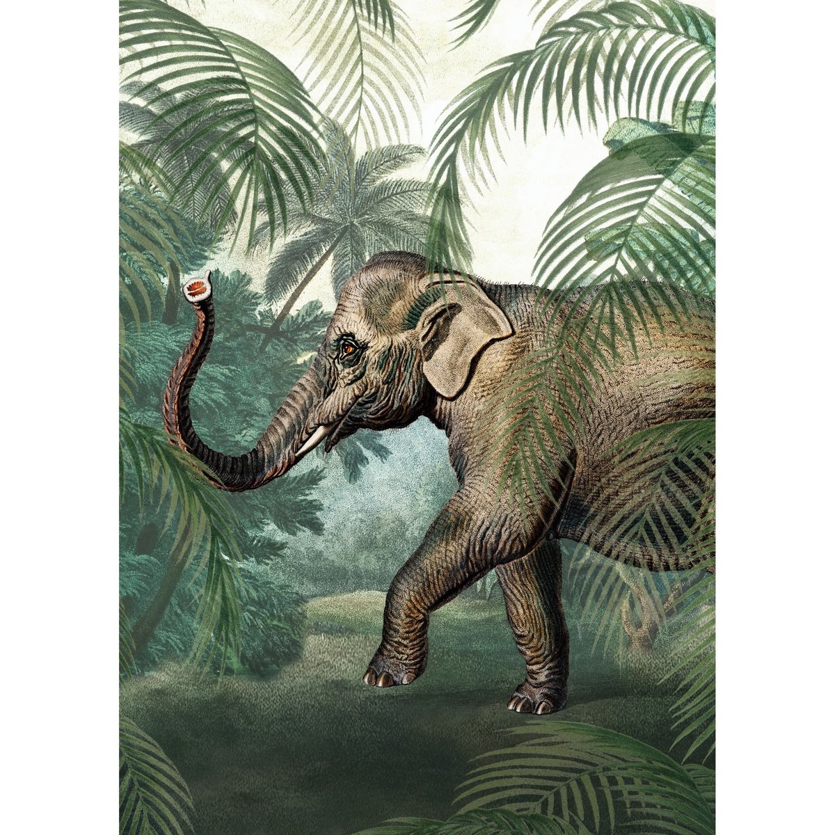 Papier peint panoramique Eléphant vert, marron grisé, ART FOR THE HOME