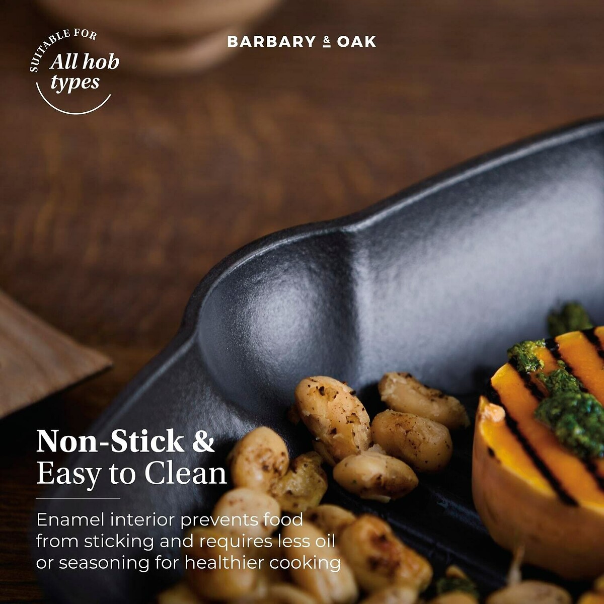 26cm Nattura Cast Iron Grill Pan teal, BARBARY & OAK