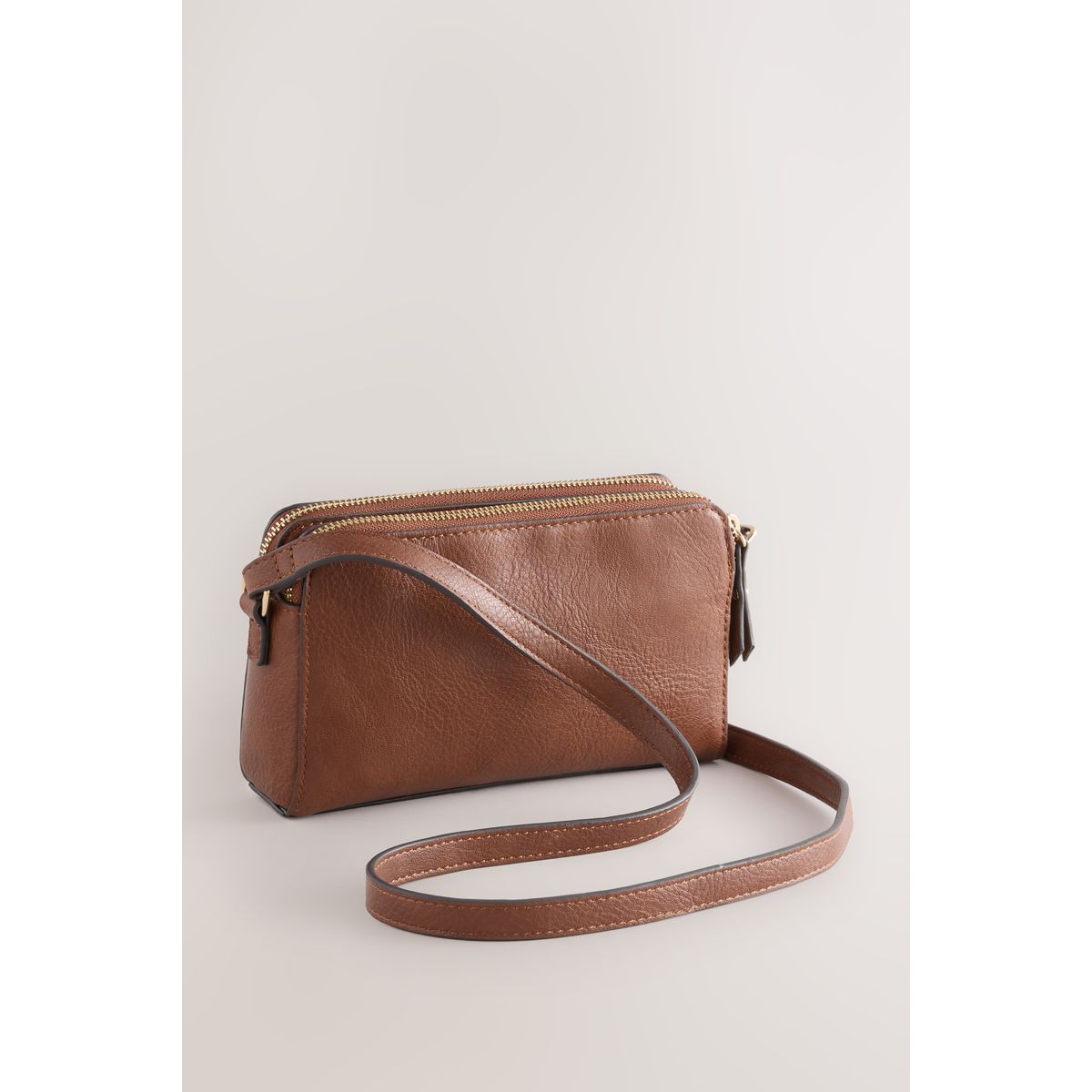 Sac à bandoulière double zip marron fauve, NEXT