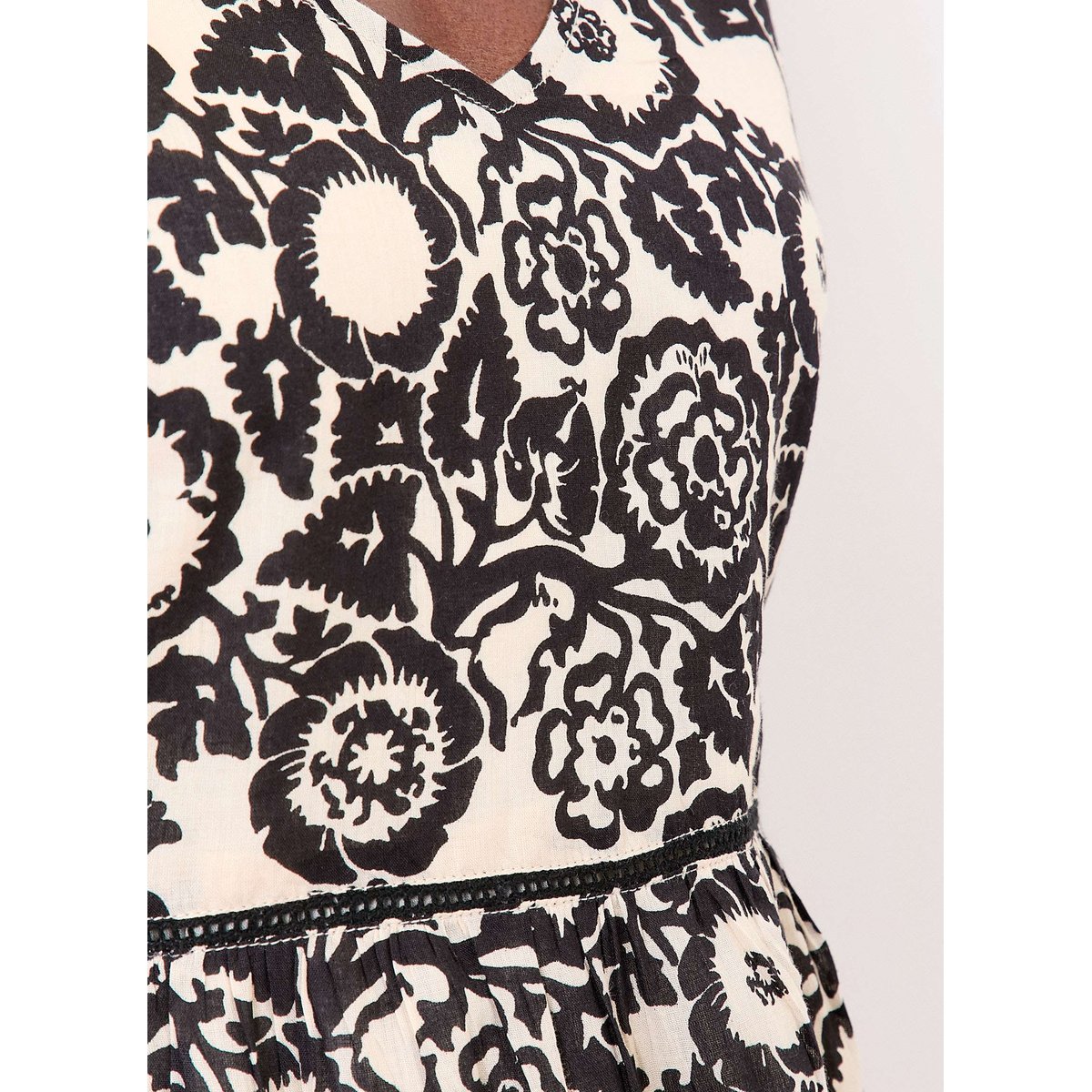 Robe imprimée évasée coton bio doublé SIWAN noir lalgola, LA FIANCÉE