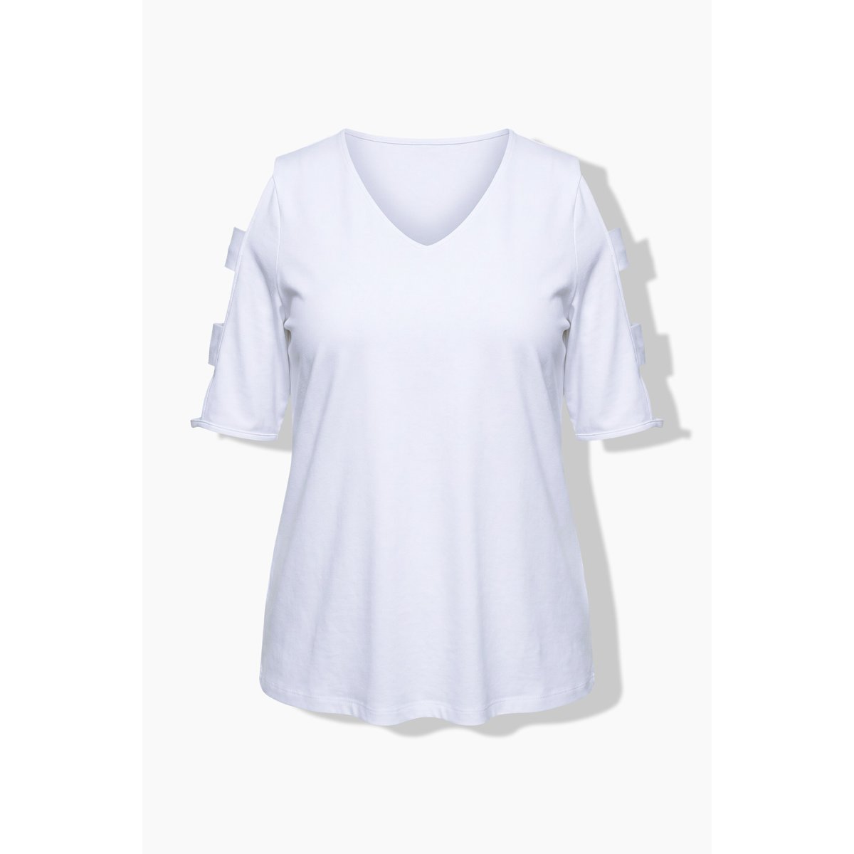 T-shirt décolleté en V et manches courtes blanc cassé, ULLA POPKEN