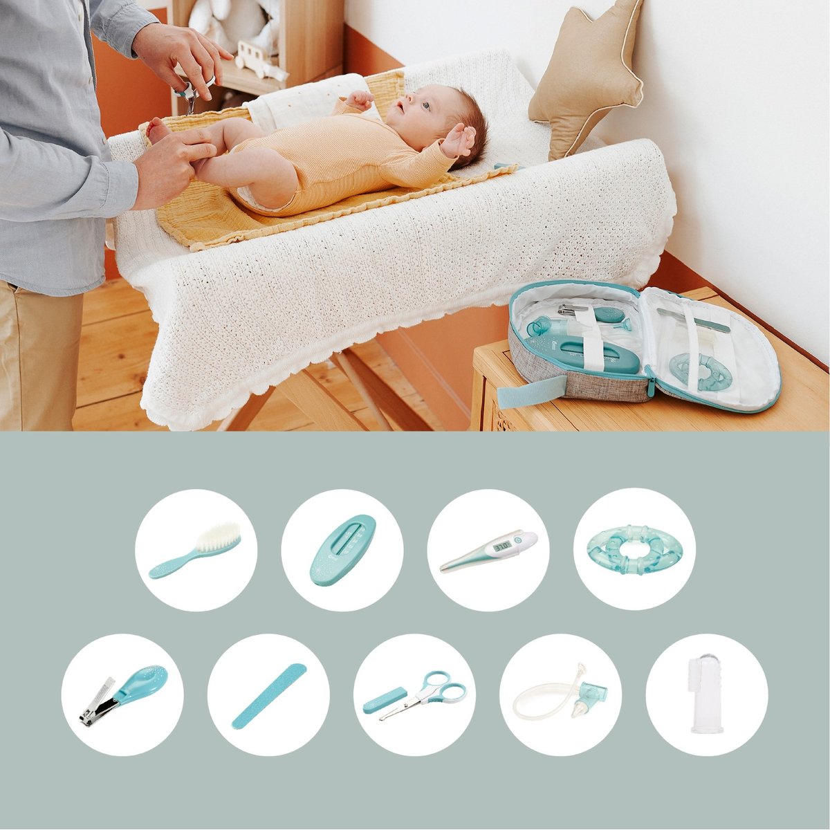 Trousse de soin bébé avec 9 accessoires Aqua bleu, BABYMOOV