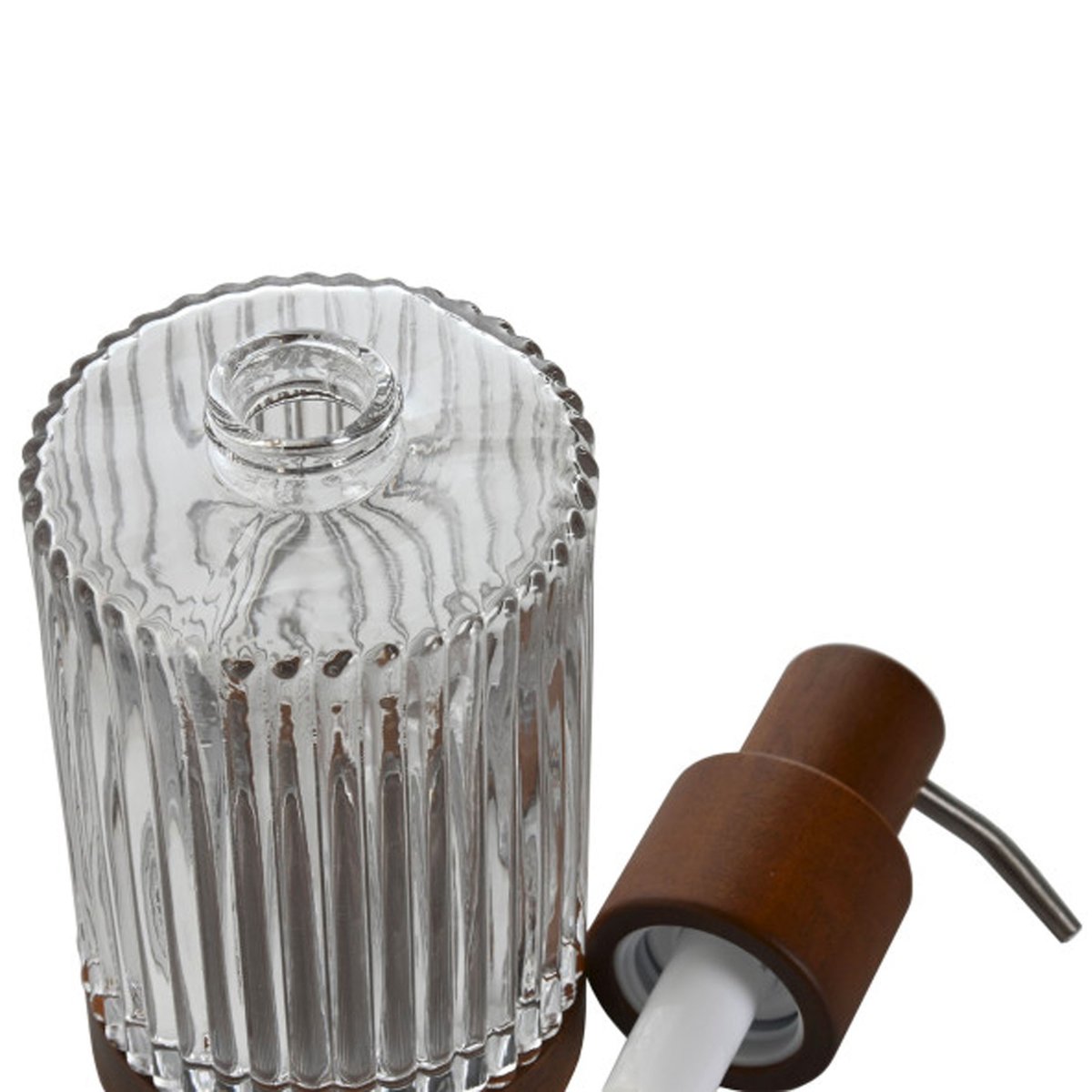 Distributeur de savon en verre strié et bois d'acacia 8x8x18.5cm transparent, WADIGA