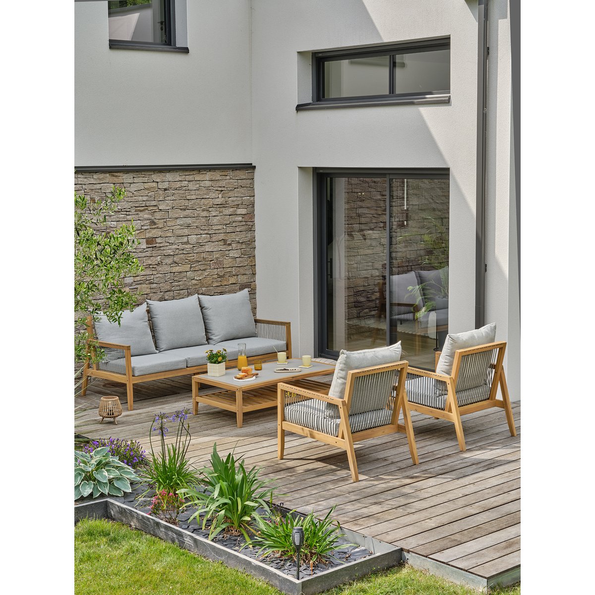 Salon de jardin bas 5 places FUNA marron, REMARQUABLE