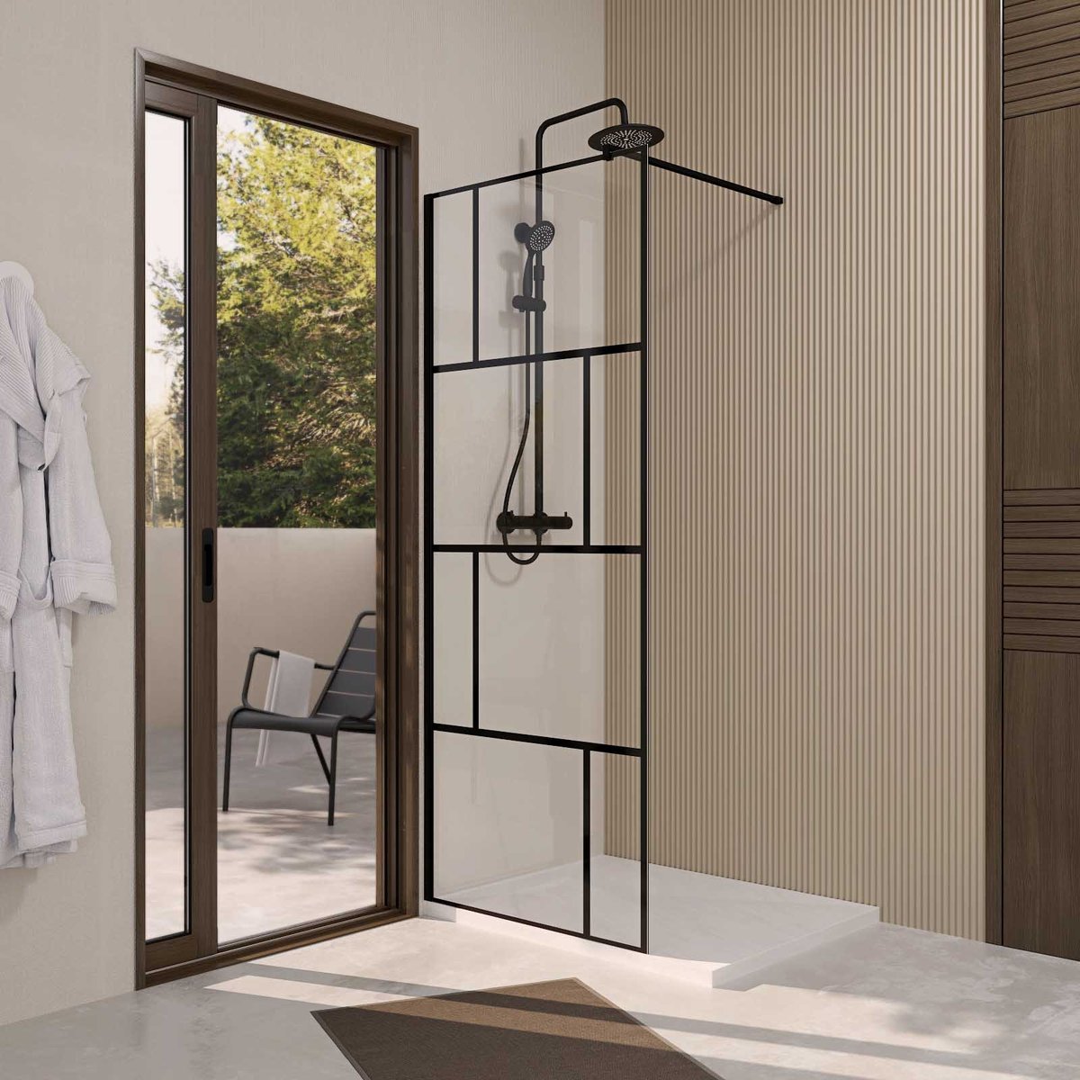 Paroi de douche fixe sérigraphiée en verre trempé anticalcaire noir, HOME MAISON