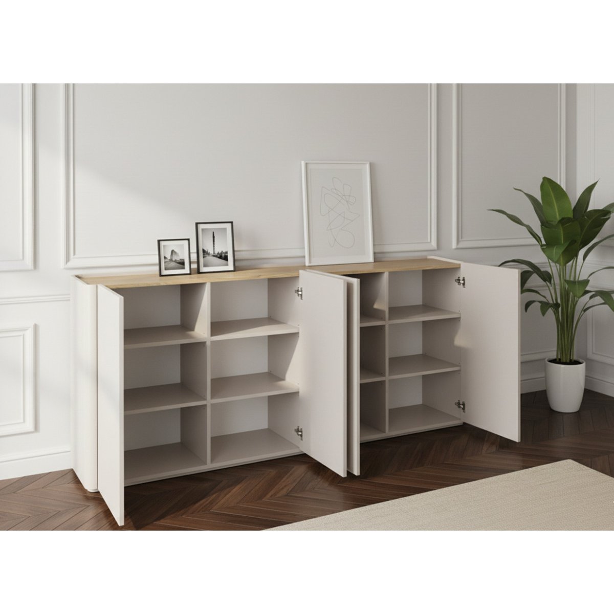 Buffet en 4 portes 200 cm, ANYA beige, BOBOCHIC