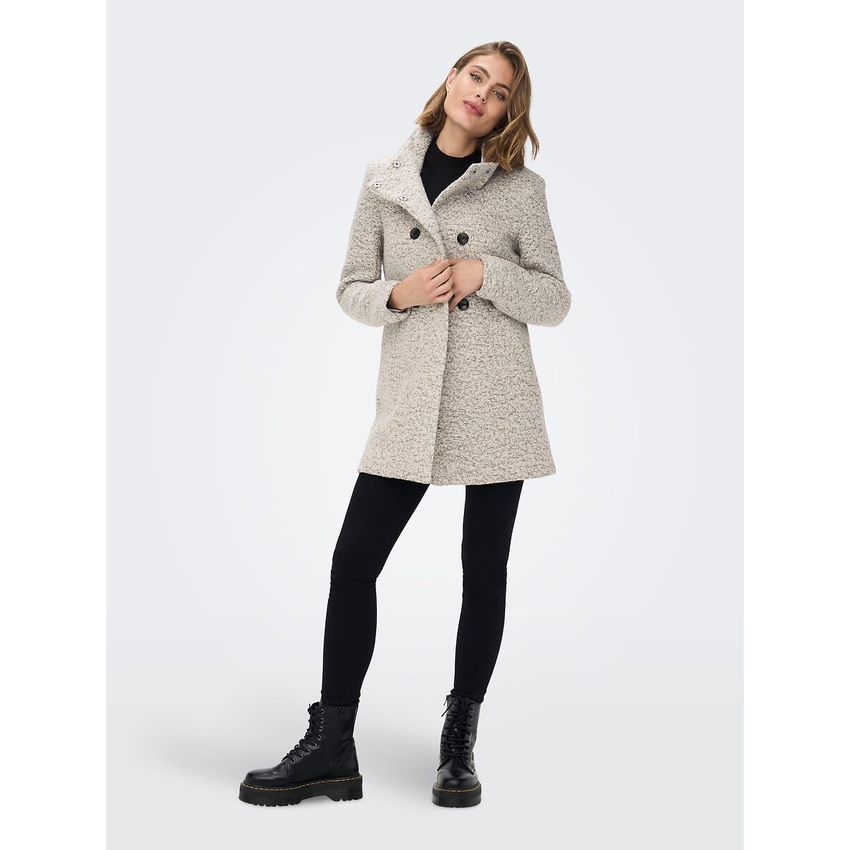 Manteau col montant, boutonné taupe, ONLY