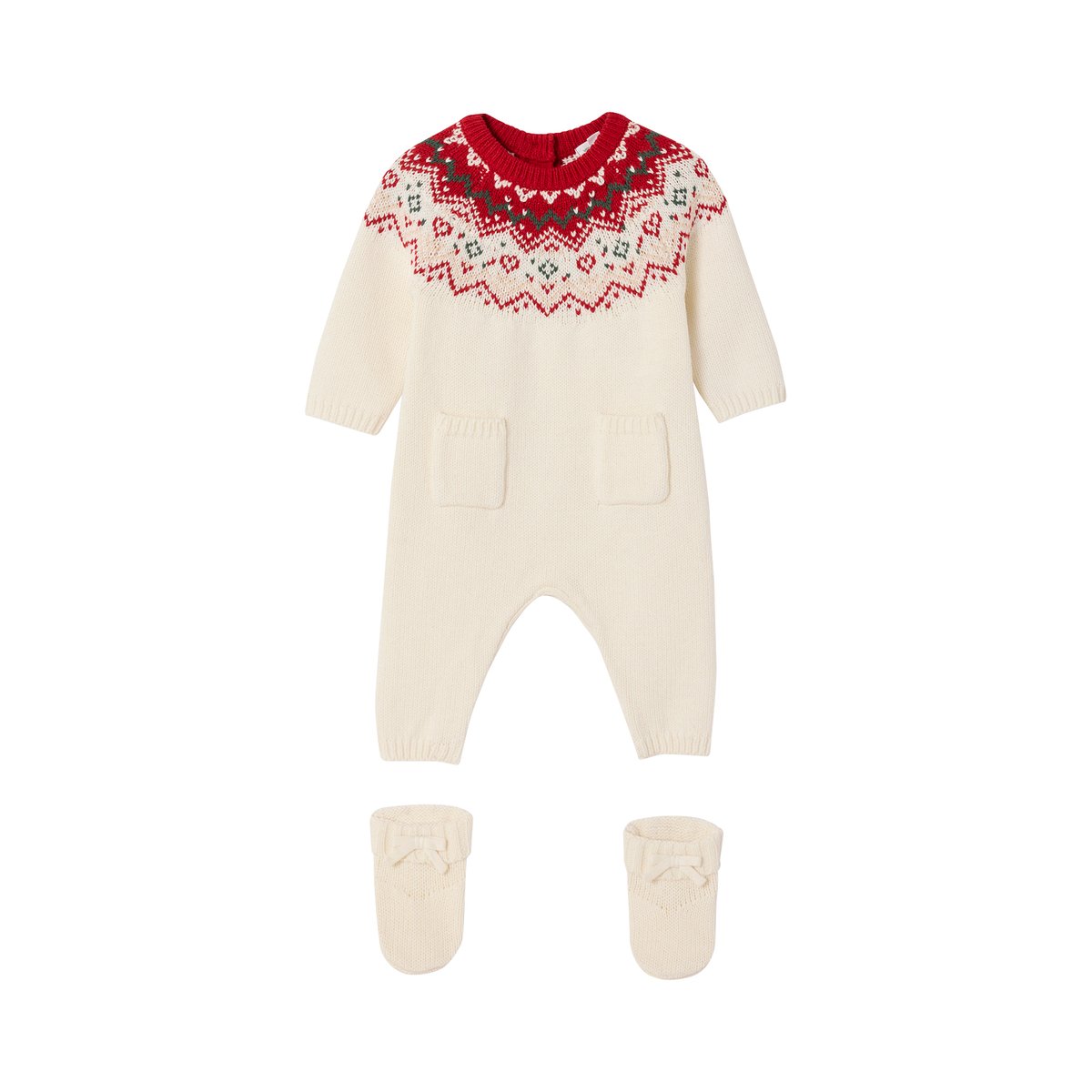 Ensemble naissance 2 pièces Noël combinaison chaussons en tricot écru, VERTBAUDET