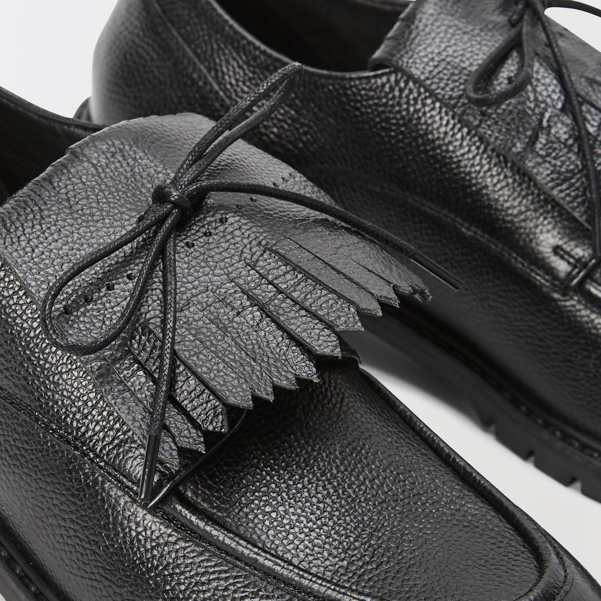 Derbies à franges en cuir noir, MONOPRIX