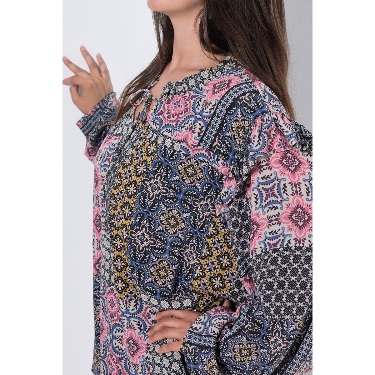 Blouse avec ruchés, coupe évasée moutarde, ULLA POPKEN