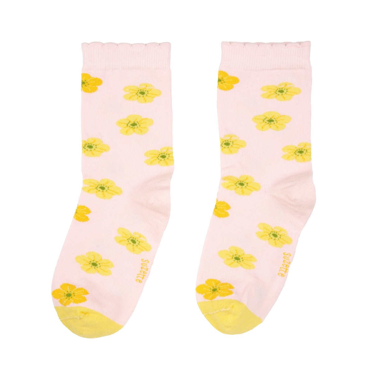 Chaussettes BOUTON D'OR rose à fleurs jaunes, COUCOU SUZETTE