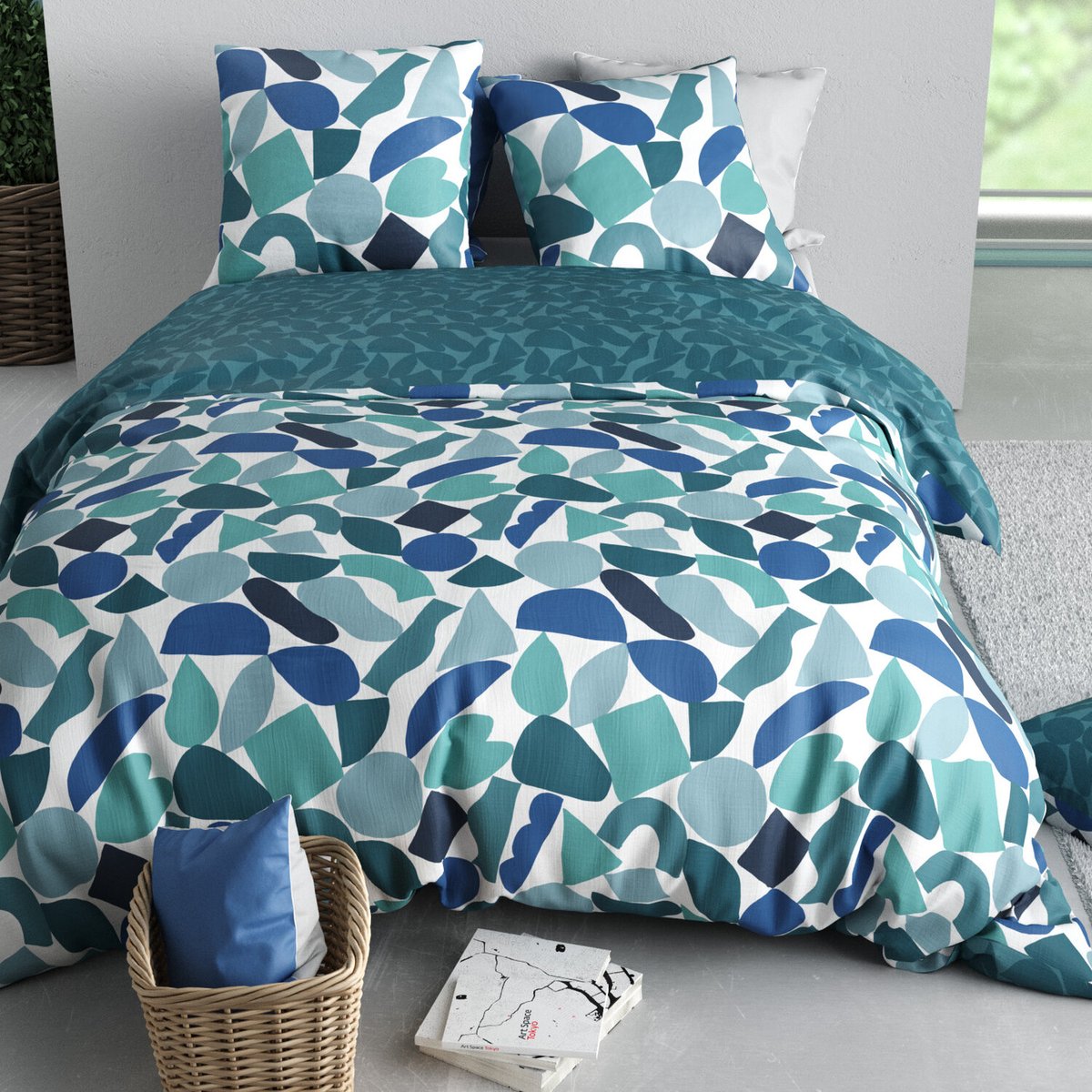 Parure housse de couette en coton imprimée, Nano bleu, C DESIGN HOME TEXTILE