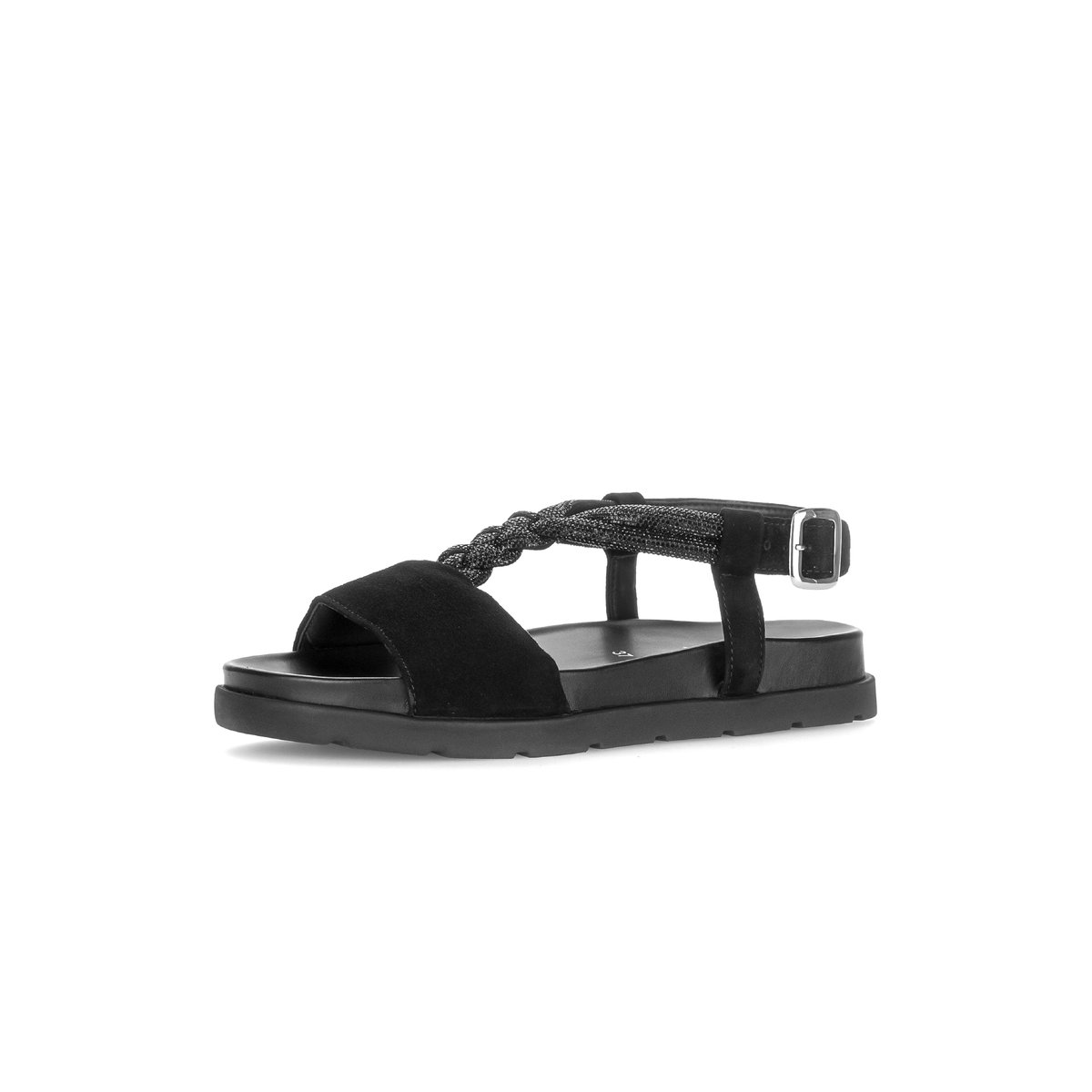 Sandales en cuir à talon compensé noir velours, GABOR