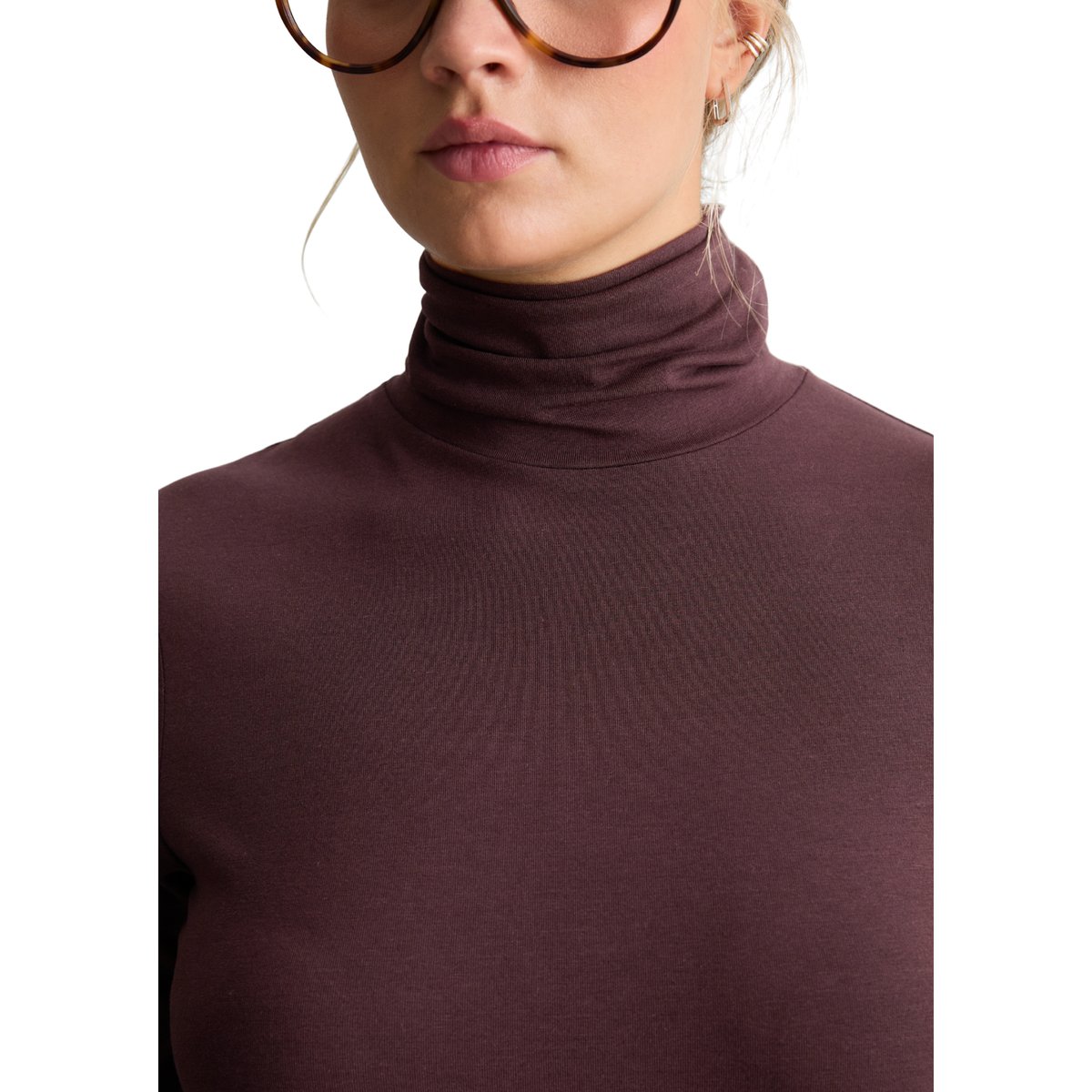 Turtleneck manches longues slim en single jersey élastique marron, MARC O’POLO DENIM