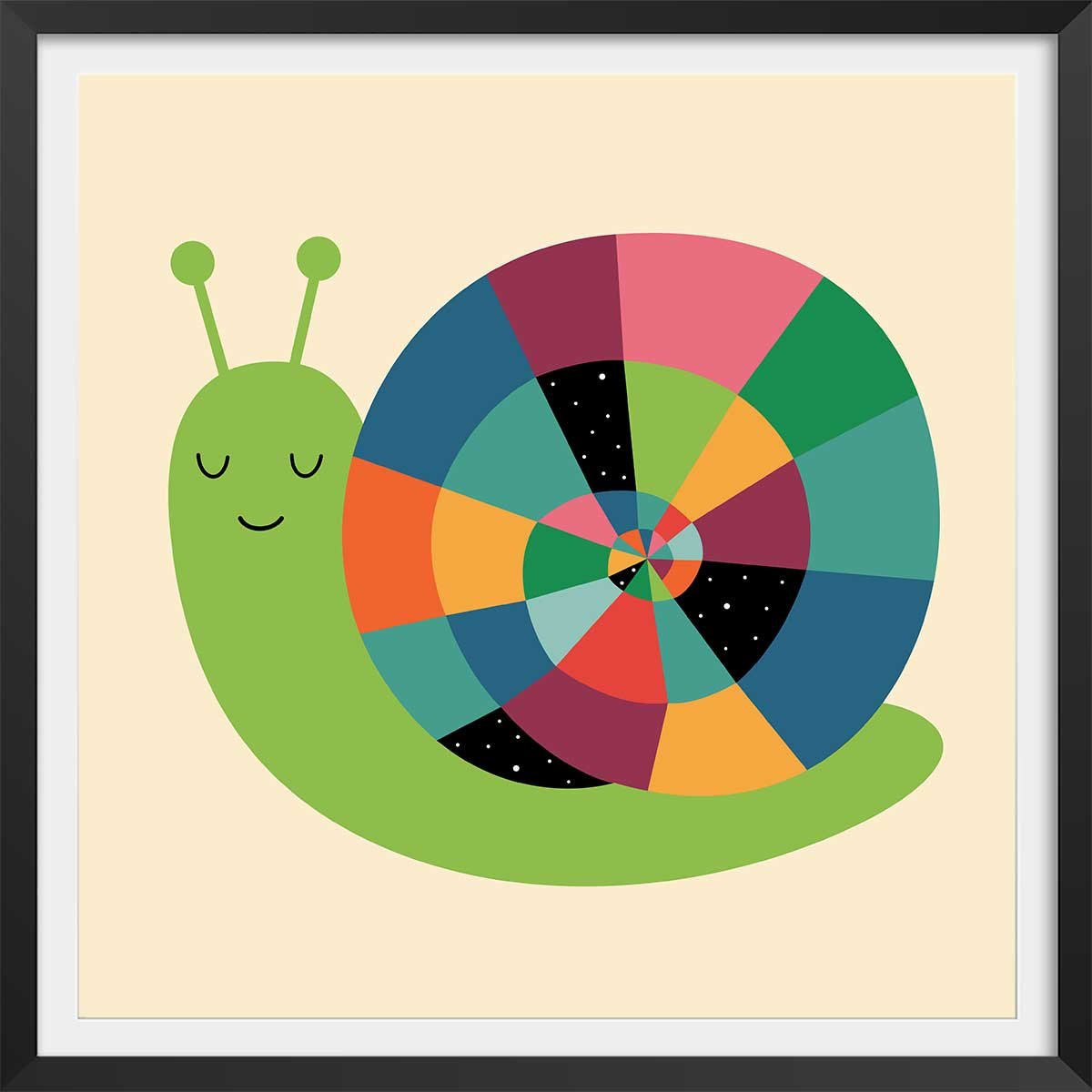 Affiche rainbow escargot affiche + cadre en bois - noir, HEXOA