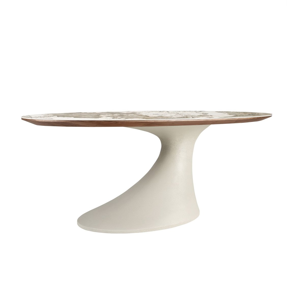 Table de salle à manger ovale en marbre céramique et fibre de verre époxy blanc | sable | noyer, ANGEL CERDA