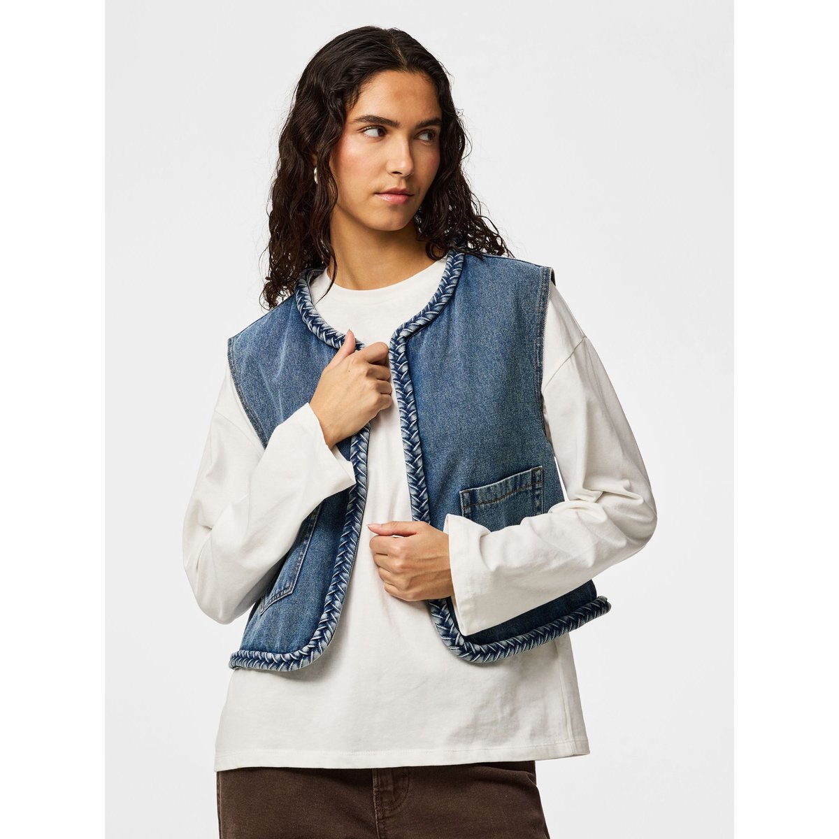 Gilet En Denim light blue denim, PIECES