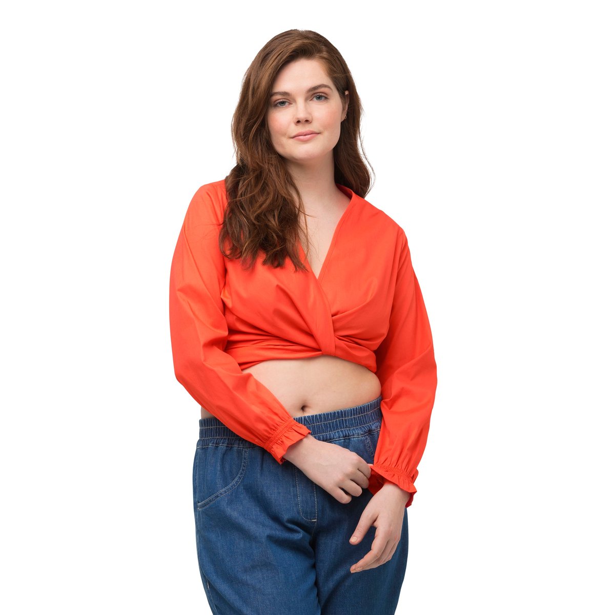 Blouse cache-cœur courte orange foncé, ULLA POPKEN