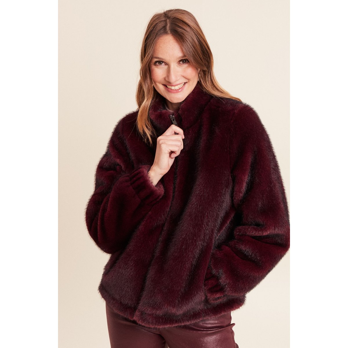 Manteau col montant doublé bordeaux, BREAL