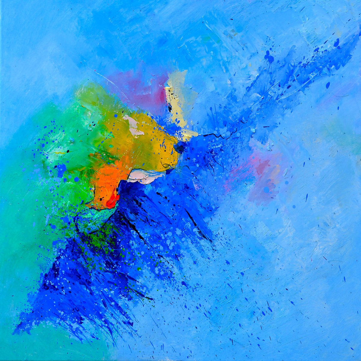 Tableau art abstrait vague de bleu tableau alu dibond, HEXOA