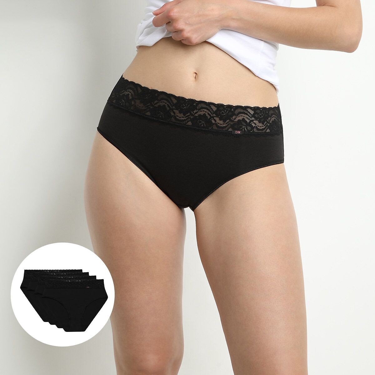 Lot de 3+1 gratuite culottes maxi coton stretch noir, DIM