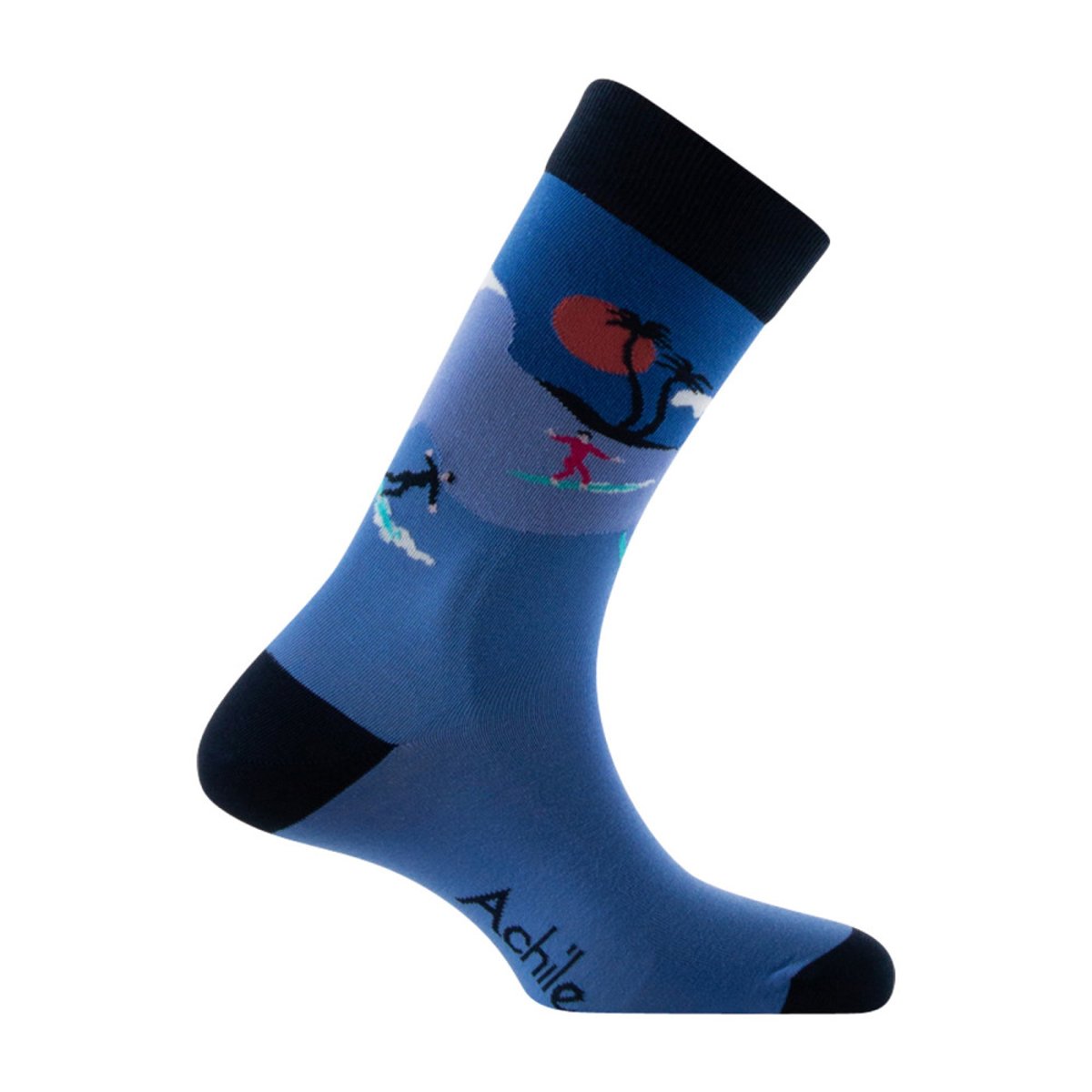 Mi-chaussettes Homme fantaisie Surfeurs coton majoritaire marine, ACHILE
