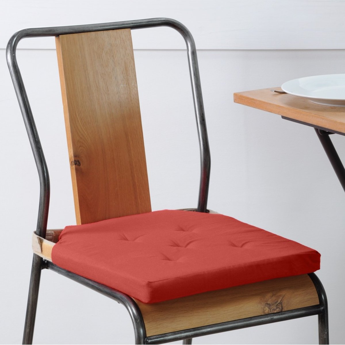 Lot de 4 galettes de chaise Duo velcro 38x38 Terracotta lin terracotta, DECORATIE