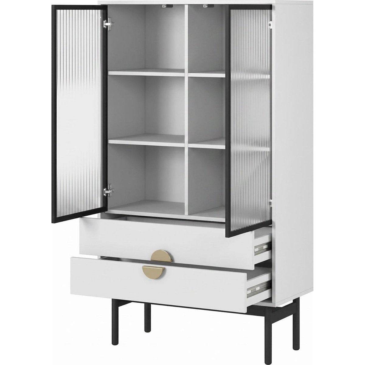 Vitrine basse 2 portes verre rainuré STOON blanc, RECOLLECTION