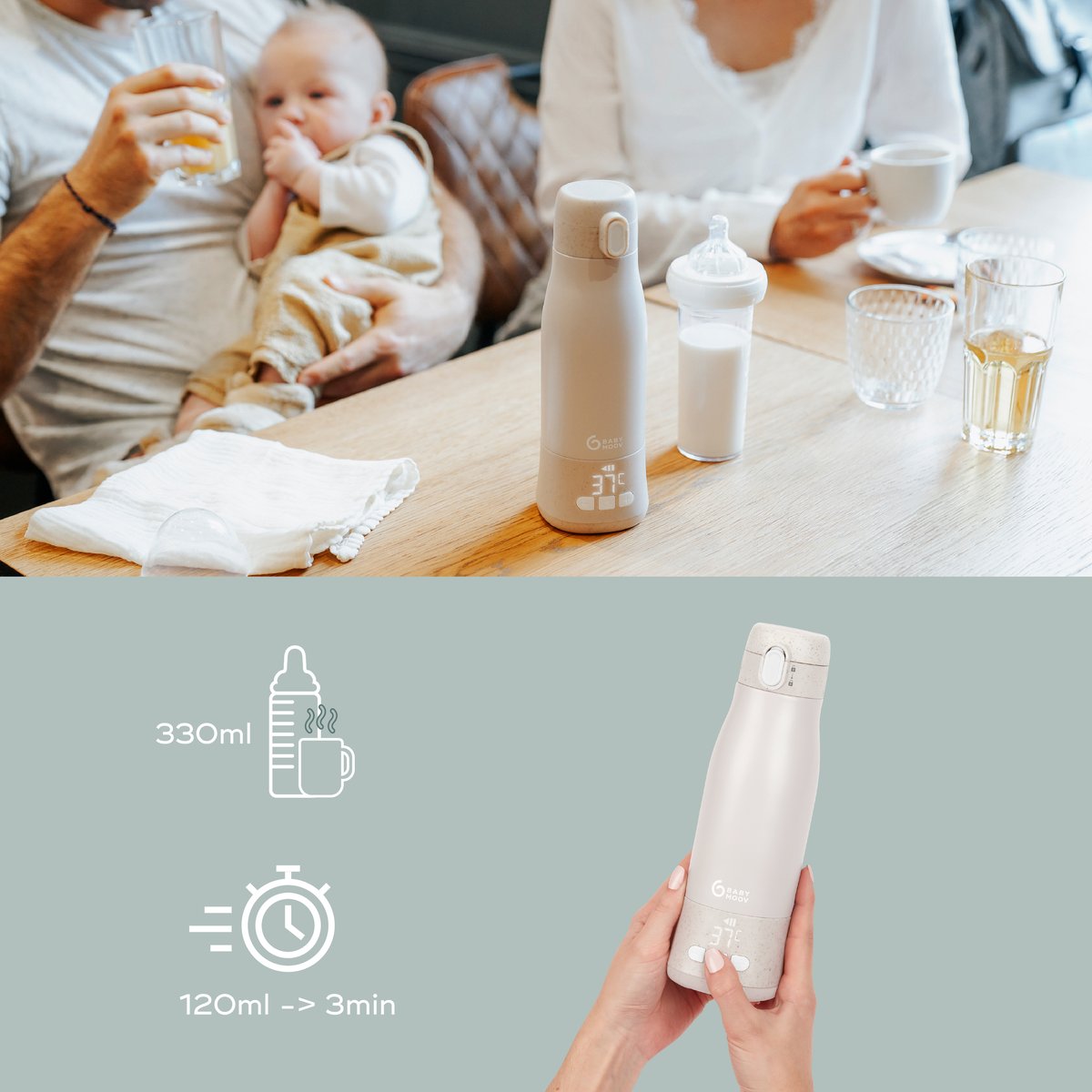 Chauffe-biberon nomade à batterie beige, BABYMOOV