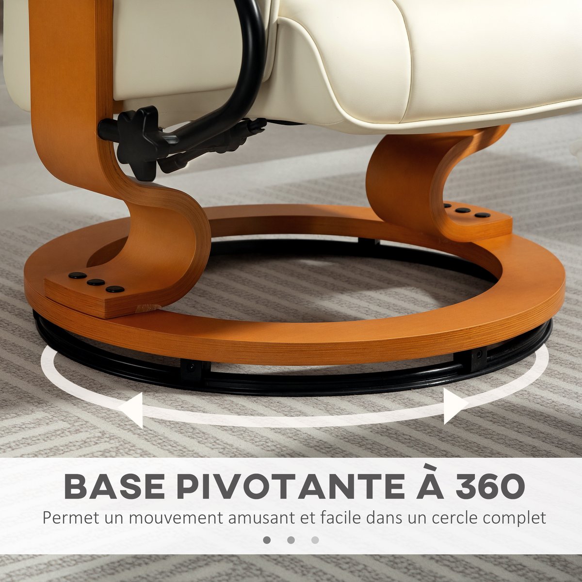 Fauteuil inclinable avec repose-pieds crème, bois naturel, HOMCOM