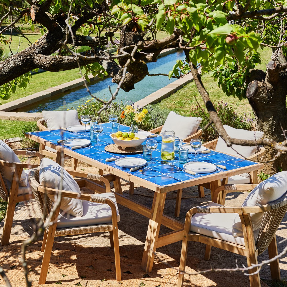 Salon de jardin, 6 chaises, BISBAL & SIENA bleu, DEFORA HOME