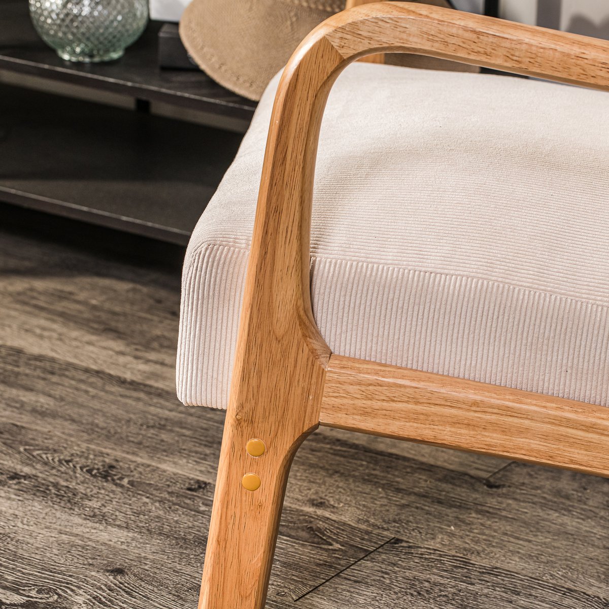 Fauteuil de salon en velours côtelé, OHAMA beige, NORDLYS