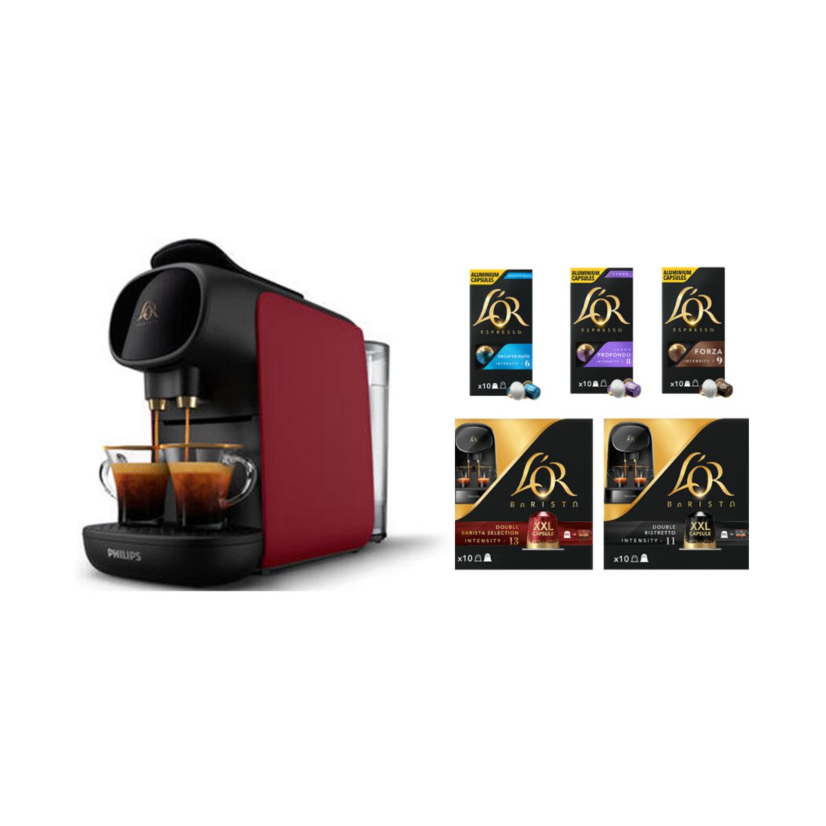 Cafetière à dosette LM9012/55 sublime rouge +50 capsules couleur unique, PHILIPS