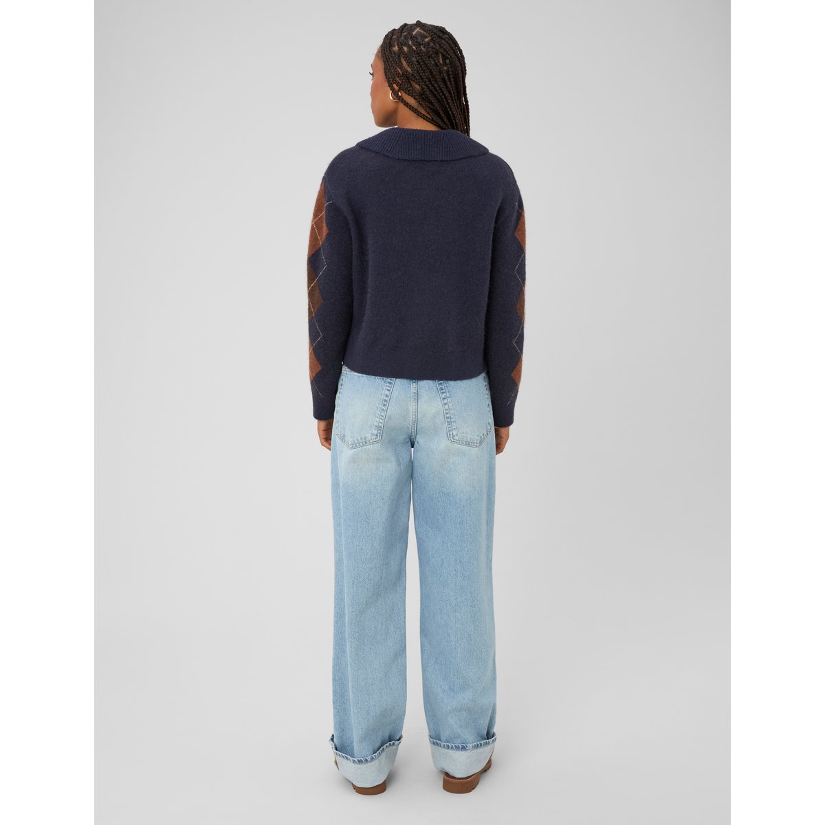 Cardigan jacquard boutonné bleu foncé, BZB