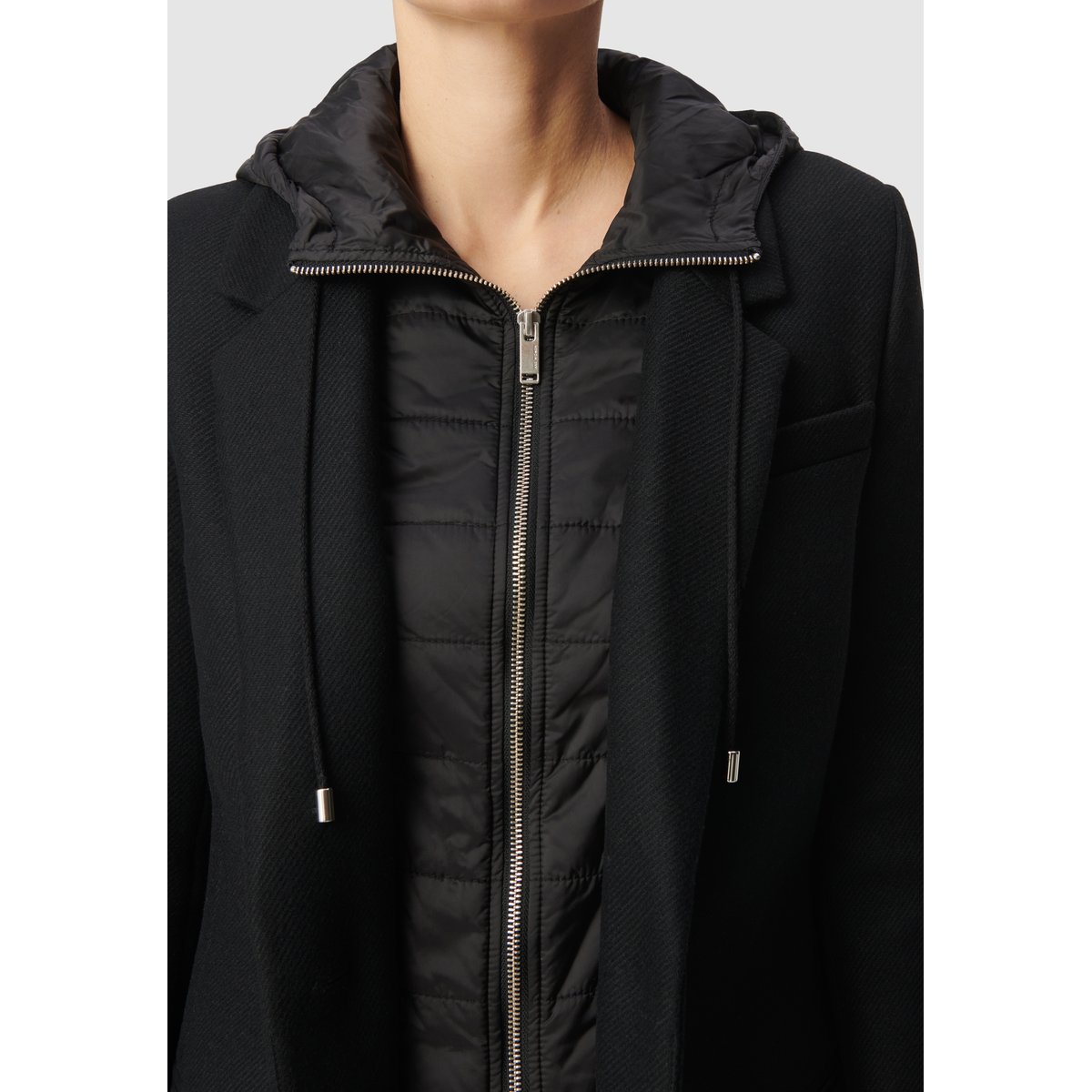 Manteau capuche en drap de laine noir, IKKS