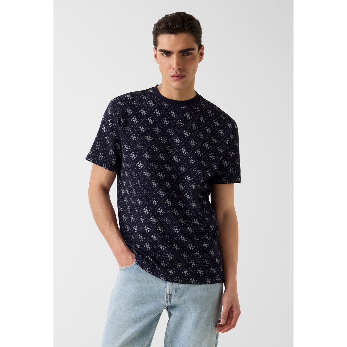 T-Shirt Logo Jacquard blau multi, GUESS